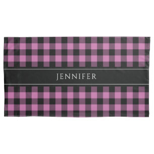 Pink & Black Gingham Plaid Farmhouse Pattern Name  Pillowcase