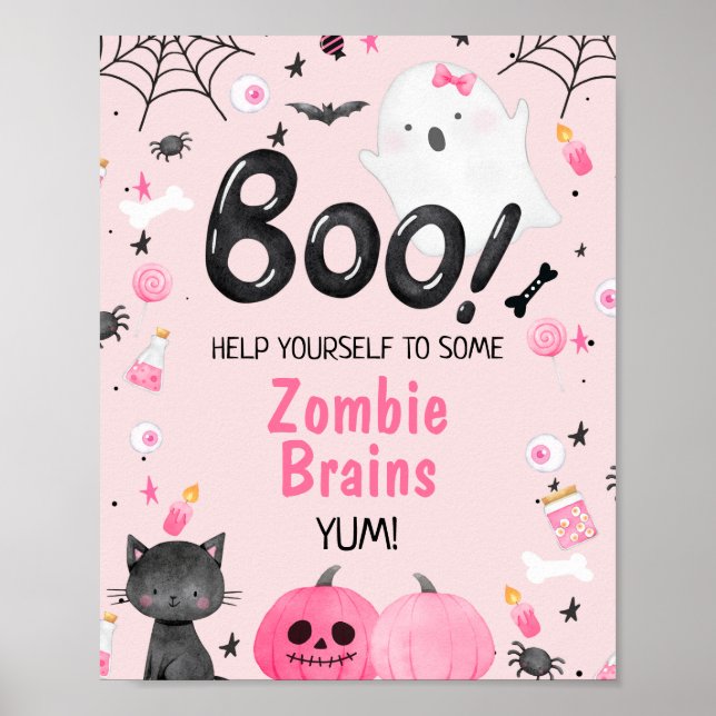 Pink Black Girl Boo Halloween Birthday Party Sign (Front)
