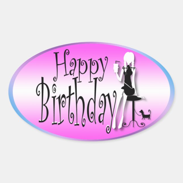 Pink black girls fashion chic oval sticker (Front)