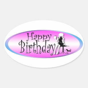 Pink black girls fashion chic oval sticker