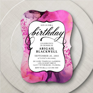 Pink Black Girly Birthday Invitation