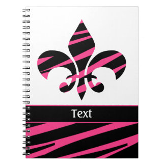 Pink Black Girly Fleur de Lis Zebra Pattern Notebook