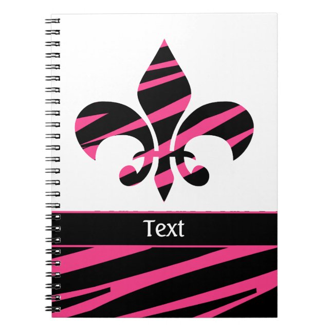 Pink Black Girly Fleur de Lis Zebra Pattern Notebook (Front)