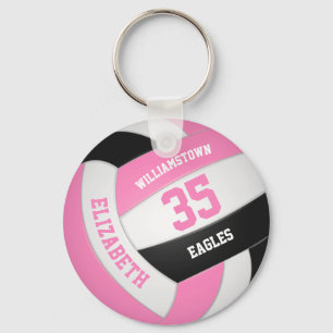 pink black girly personalised team name volleyball key ring