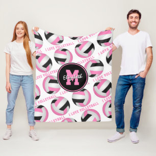 pink black girly sports room I love volleyball Fleece Blanket