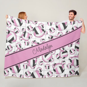 Pink black girly volleyballs pattern net accent fleece blanket