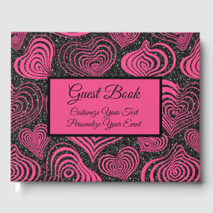 Pink Black Glam Abstract Heart Design Guest Book