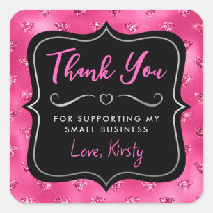 Pink & Black Glitter Diamonds Small Business Square Sticker