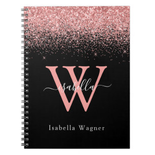 Pink Black Glitter Elegant Script Name Notebook