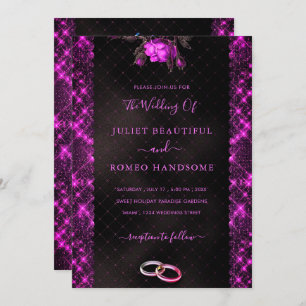 Pink Black Glitter Frame Modern Wedding Invitation