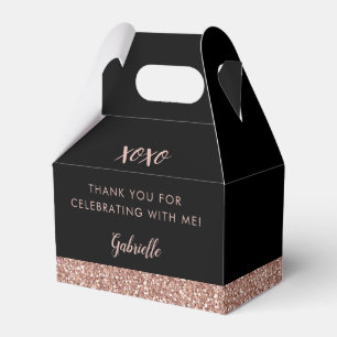 Pink Black Glitter Modern Chic Rose Gold Birthday Favour Box