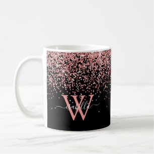 Pink Black Glitter Monogram Coffee Mug