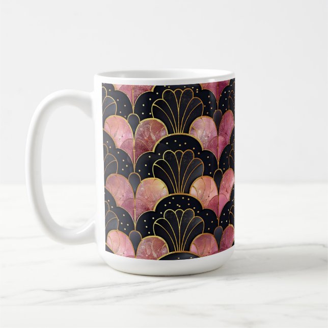 PINK BLACK GOLD ART DECO PATTERNS COFFEE MUG (Left)