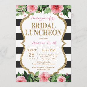 Pink Black Gold Bridal Luncheon Invitation Floral