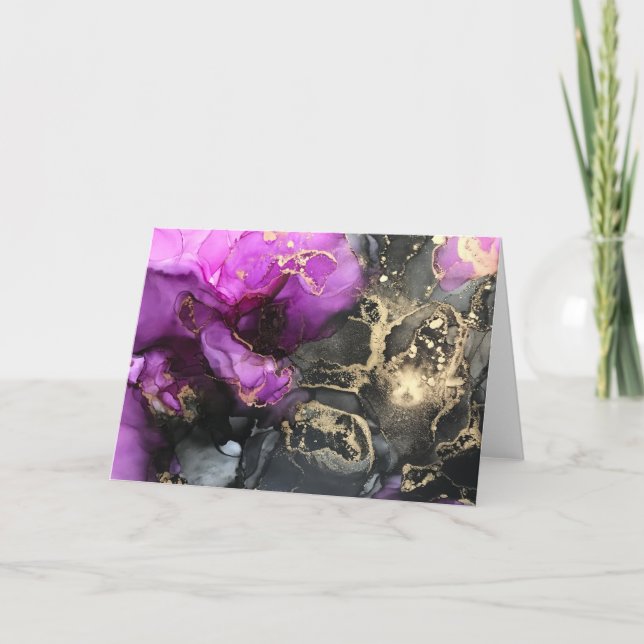 Pink Black Gold Celestial Heavens Blank Notecard (Front)