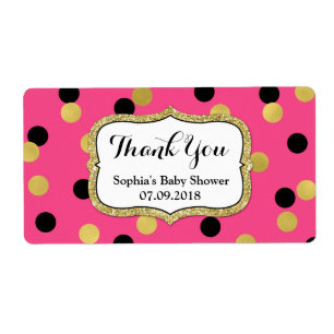 Pink Black Gold Confetti Baby Shower Labels