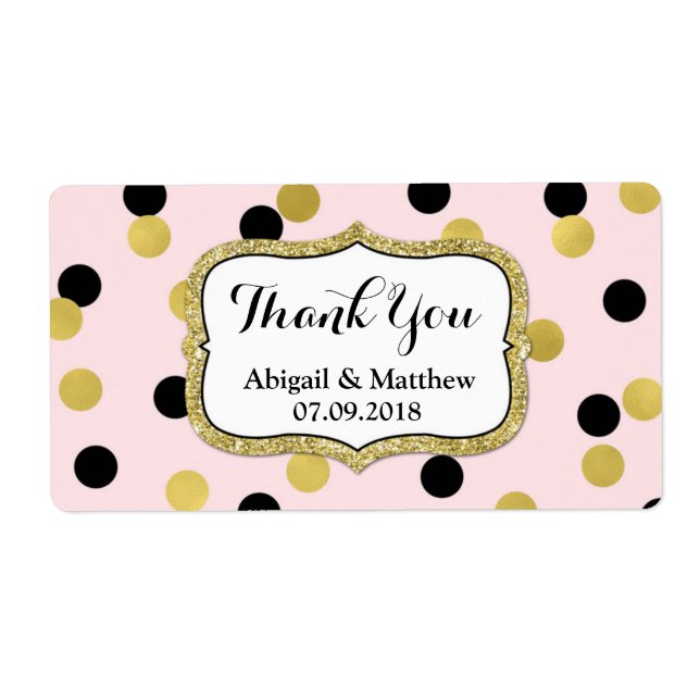 Pink Black Gold Confetti Wedding Labels (Front)