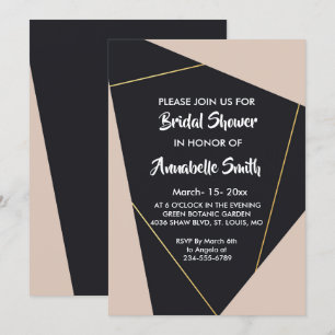 Pink black & gold geometric Bridal Shower Invitation