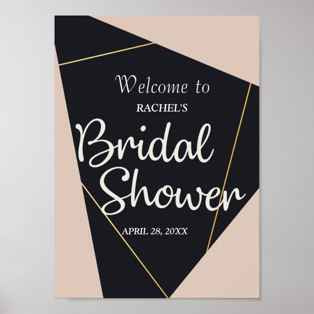 Pink black & gold geometric Bridal Shower Poster (Front)