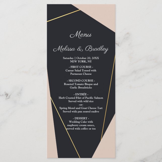 Pink black & gold geometric Menu (Front)