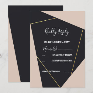 Pink black  & gold geometric RSVP Invitation