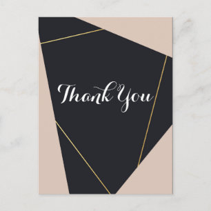 Pink black & gold geometric Thank you Postcard