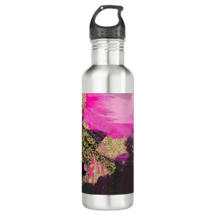 Pink Black Gold Glitter Modern Brush Glam Grunge 710 Ml Water Bottle
