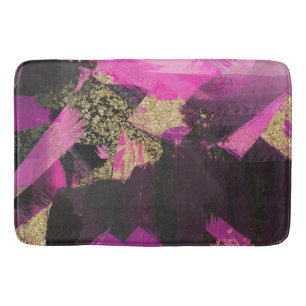 Pink Black Gold Glitter Modern Brush Glam Grunge Bath Mat