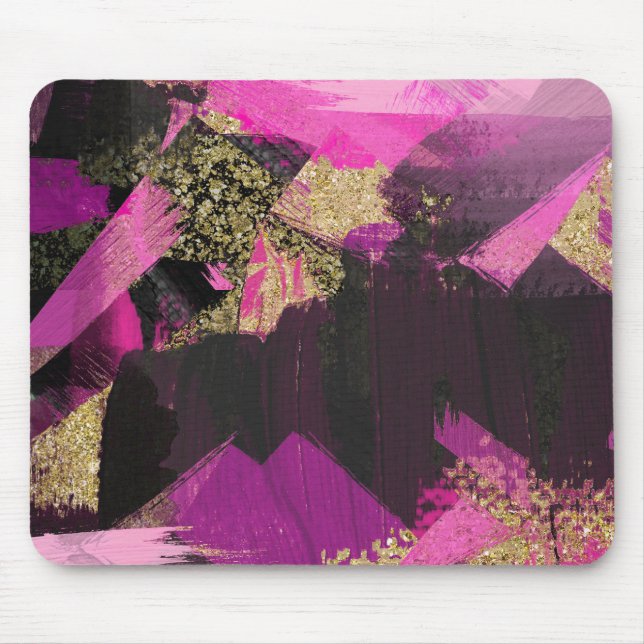 Pink Black Gold Glitter Modern Brush Glam Grunge Mouse Pad (Front)