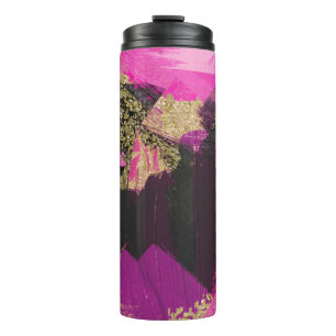 Pink Black Gold Glitter Modern Brush Glam Grunge Thermal Tumbler