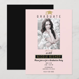 Pink Black Gold Graduate Photo Graduation Party Invitation