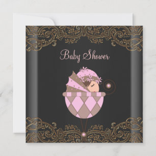 Pink Black Gold Lace Girl Baby Shower Invitation