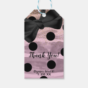 Pink Black & Gold Polka Dots Chic Bow Glam Party Gift Tags