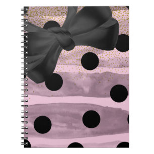 Pink & Black Gold Polka Dots Chic Bow Trendy Glam Notebook
