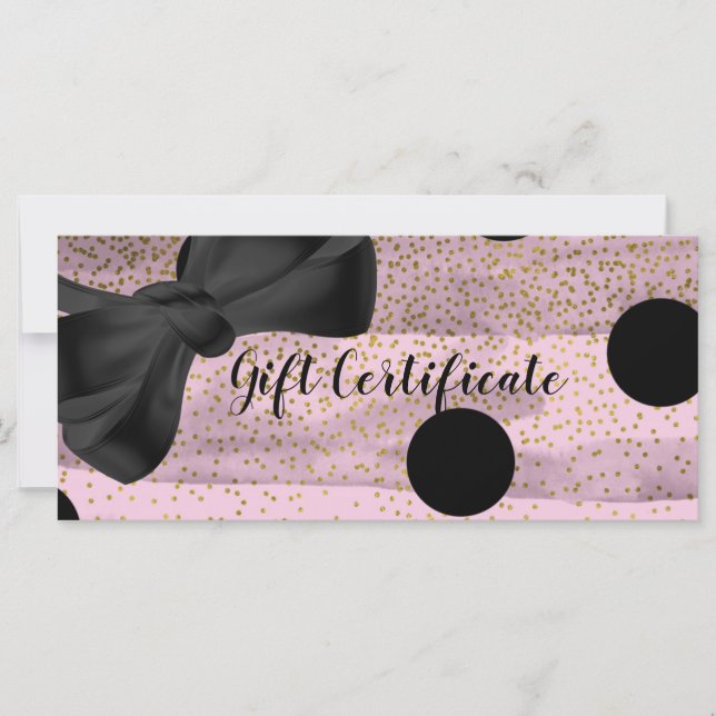 Pink & Black Gold Polka Dots Chic Gift Certificate (Front)