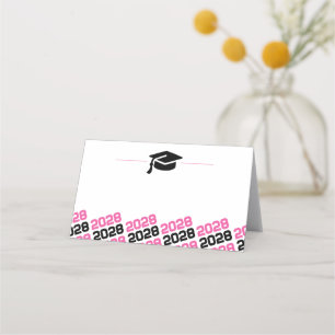 Pink & Black Graduation Cap Folding Label, Food or Place Card
