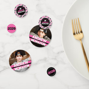 Pink & Black Graduation Photo Personalised Party Confetti