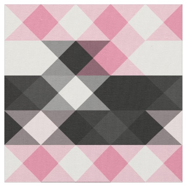pink black gray white geometric fabric (Close Up)