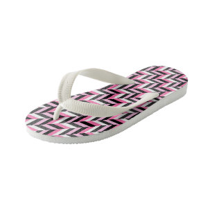 Pink, black, grey and white geometric 2 kid's thongs