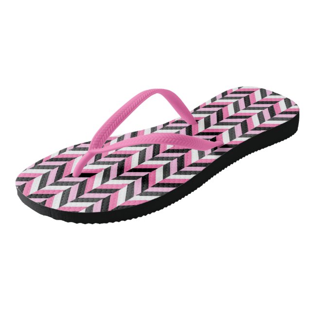 Pink, black, grey and white geometric 2 thongs (Angled)