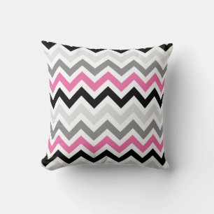 Pink Black Grey Chevron Zigzag Pattern Cushion