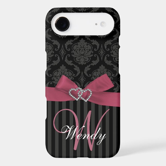 Pink, Black, Grey Damask Stripes Initial Case (Back)