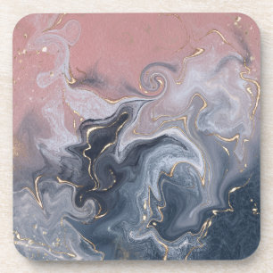 Pink Black Grey Decorative Watercolor Marble Coaster
