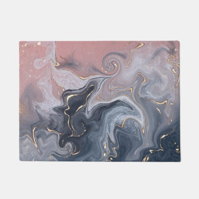  Pink Black Grey Decorative Watercolor marble Doormat (Front)