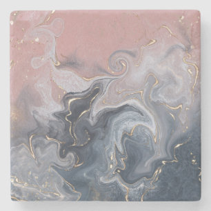 Pink Black Grey Decorative Watercolor Marble Stone Coaster