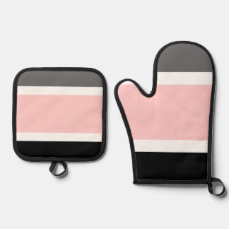 pink black grey oven mitt & pot holder set
