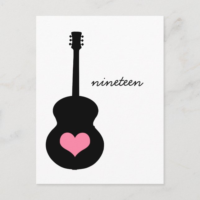 Pink/Black Guitar Heart Table Postcard (Front)