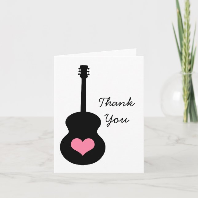 Pink/Black Guitar Heart Thank You Card (Front)