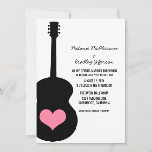 Pink/Black Guitar Heart Wedding Invite