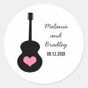 Pink/Black Guitar Heart Wedding Stickers